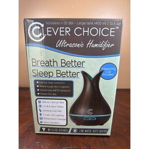 Clever Choice Ultrasonic Humidifier 400ml Wood Grain LED CCH-400 New